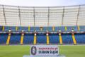 Konferencja prasowa na terenie stadionu. 