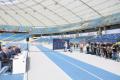 Konferencja prasowa na terenie stadionu. 