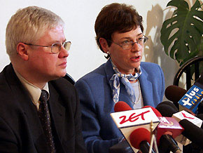  Minister Gospodarki, Pracy i Polityki Społecznej Jerzy Hausner i Podsekretarz Stanu w Ministerstwie Irena Herbst 