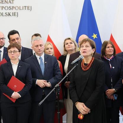 Zwolennicy pamięci ofiar Tragedii Górnośląskiej na posiedzeniu Senatu. (wygenerowano przez AI)