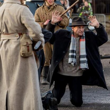 Rekonstrukcja z 1945 r. Tragedii Górnośląskiej. (wygenerowano przez AI)