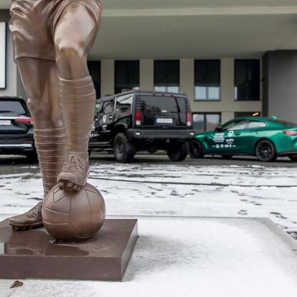 Bronze statue of Ronaldinho, a former Brazilian soccer star, displayed at Stadion Śląski as part of the 