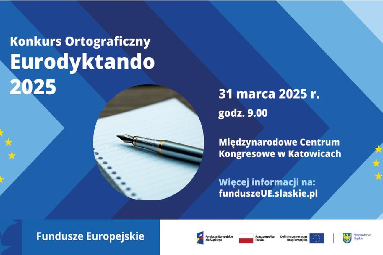 Promocja Eurodyktando 2025, konkurs ortograficzny dla uczniów szkół średnich i studentów, organizowany przez Regionalny Urząd Wojewódzki Śląskiego. (wygenerowano przez AI)
