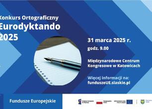 Promocja Eurodyktando 2025, konkurs ortograficzny dla uczniów szkół średnich i studentów, organizowany przez Regionalny Urząd Wojewódzki Śląskiego. (wygenerowano przez AI)