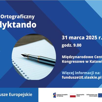 Promocja Eurodyktando 2025, konkurs ortograficzny dla uczniów szkół średnich i studentów, organizowany przez Regionalny Urząd Wojewódzki Śląskiego. (wygenerowano przez AI)