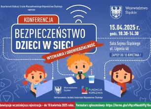 Promocja konferencji "Bezpieczeństwo dzieci w sieci – wyzwania i odpowiedzialność" w Katowicach, 15 kwietnia 2025. (wygenerowano przez AI)