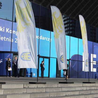 Widoczna jest otwarcia XVII Europejskiego Kongresu Gospodarczego w Katowicach, gdzie zgromadzeni są uczestnicy i organizatorzy debaty o przyszłości gospodarki. (wygenerowano przez AI)