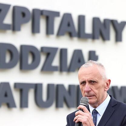 Wicemarszałek Leszek Pietraszek przemawia na otwarciu Szpitalnego Oddziału Ratunkowego w Centrum Zdrowia Dziecka i Rodziny im. Jana Pawła II w Sosnowcu. (wygenerowano przez AI)