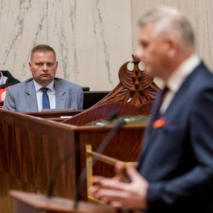 Członek Zarządu Województwa Śląskiego Rafał Adamczyk uczestniczy w konferencji o stwardnieniu rozsianym w Sali Sejmiku Śląskiego. (wygenerowano przez AI)