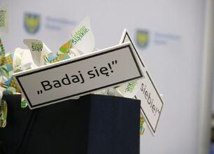 Na II Dniach Zdrowia w Bielsku-Białej uczestnicy wymieniają informacje na stoisku rehabilitacyjnym. (wygenerowano przez AI)