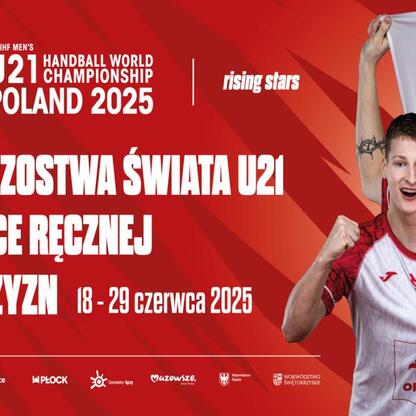 Promocja 25. Mistrzostw Świata w Piłce Ręcznej Mężczyzn U21, które odbędą się w Polsce od 18 do 29 czerwca 2025 roku. (wygenerowano przez AI)