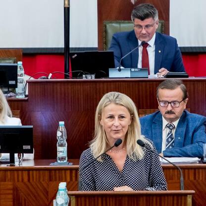 Formalna sesja Sejmiku Województwa Śląskiego, gdzie administracja otrzymała wotum zaufania i absolutorium. (wygenerowano przez AI)