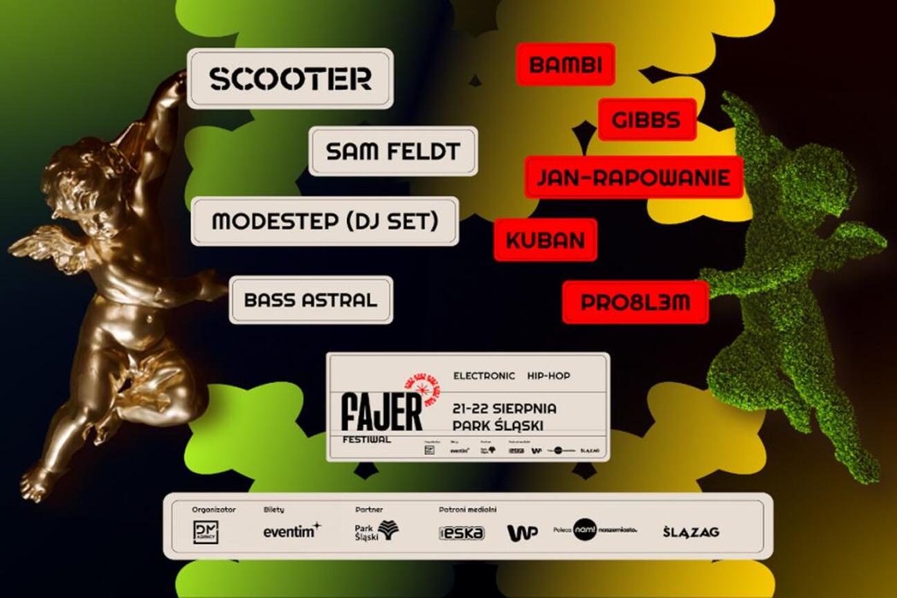 Fajer Festiwal w TAURON Parku Śląski w Chorzowie, 21-22 sierpnia. Muzyka elektroniczna i hip-hopowa w wyjątkowym miejscu. (wygenerowano przez AI)