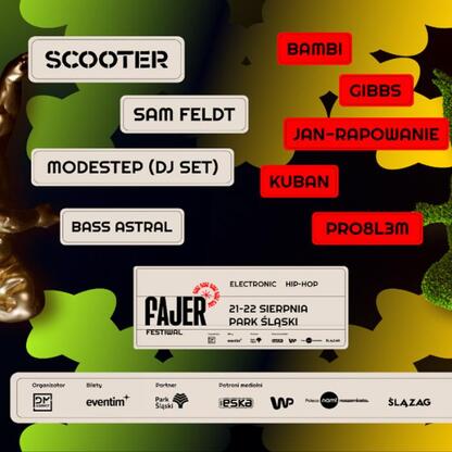 Fajer Festiwal w TAURON Parku Śląski w Chorzowie, 21-22 sierpnia. Muzyka elektroniczna i hip-hopowa w wyjątkowym miejscu. (wygenerowano przez AI)