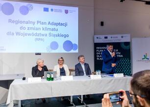 Podczas konsultacji społecznych w Czechowicach-Dziedzicach omawiany jest pierwszy w Polsce Regionalny Plan Adaptacji do zmian klimatu dla Województwa Śląskiego. (wygenerowano przez AI)