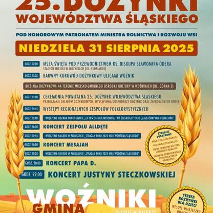 25. Dożynki Województwa Śląskiego w Woźnikach, 31.08.2025, MGOK, atrakcje i koncerty. (wygenerowano przez AI)