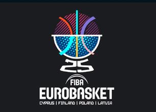 FIBA EuroBasket 2025 logo na czarnym tle, symbolizujące międzynarodowe koszykarskie mistrzostwa. (wygenerowano przez AI)