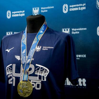 Navy blue running jersey commemorating the Silesia Marathon 2025, featuring the year 