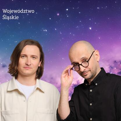 Kolaż gwiazd i kosmosu przed Planetarium Śląskim. (wygenerowano przez AI)