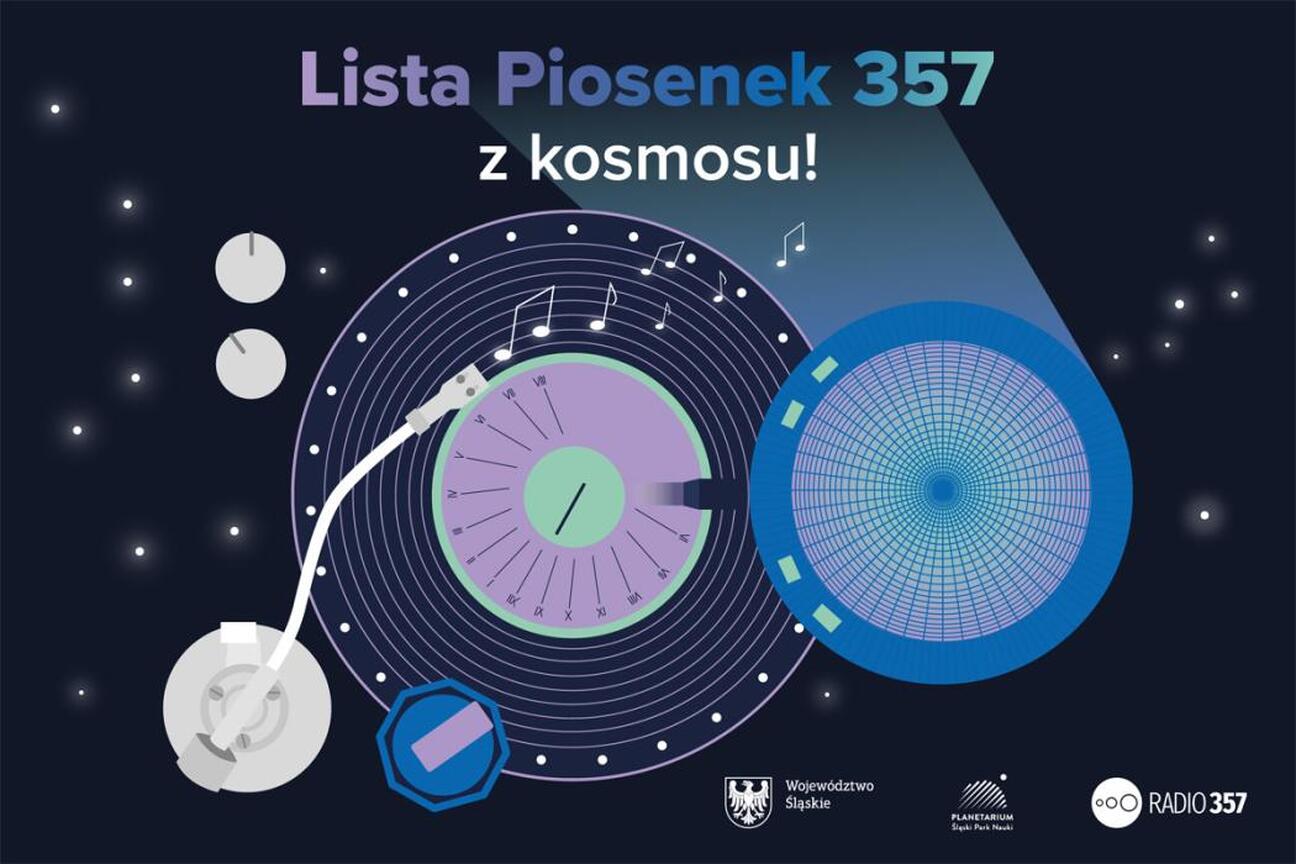 Ilustracja promująca "Lista Piosenek 357 z kosmosu!" z Planetarium Śląskiego. (wygenerowano przez AI)