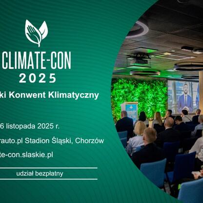 Promocja III Śląskiego Konwentu Klimatycznego (Climate-Con 2025) w Superauto.pl Stadion Śląski w Chorzowie. Wydarzenie skupia się na klimatycznej adaptacji i zrównoważonym rozwoju. (wygenerowano przez AI)