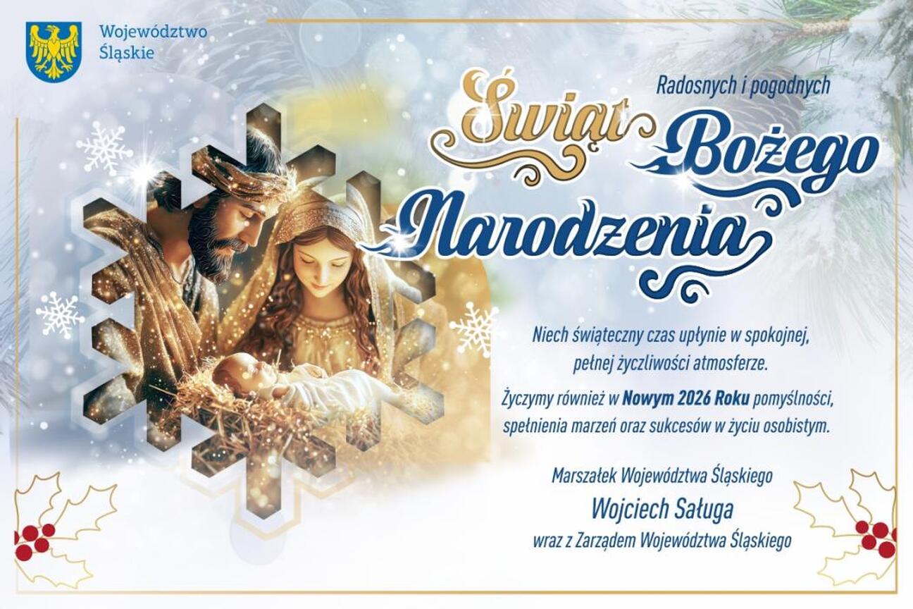 Marszałek Saługa i Zarząd Województwa Śląskiego składają życzenia świąteczne z Spodka. (wygenerowano przez AI)