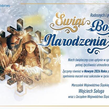 Marszałek Saługa i Zarząd Województwa Śląskiego składają życzenia świąteczne z Spodka. (wygenerowano przez AI)