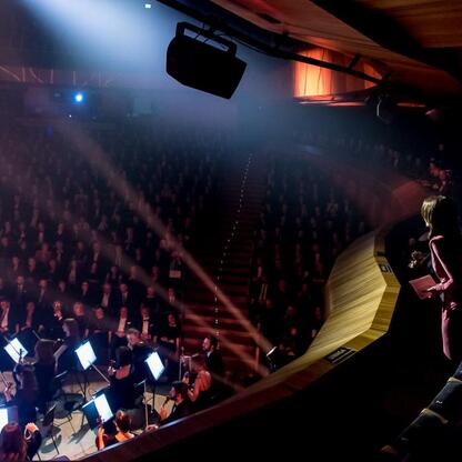 Inauguracja Bielska-Białej jako Polskiej Stolicy Kultury 2026. Koncert Bielskiej Orkiestry Kameralnej i elektroniczny występ. (wygenerowano przez AI)
