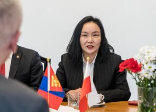 Leszek Pietraszek, Wicemarszałek Województwa Śląskiego, spotyka się z ambasadorem Mongolii, Oyundari Navaan-Yunden, podczas oficjalnej wizyty w Katowicach. (wygenerowano przez AI)