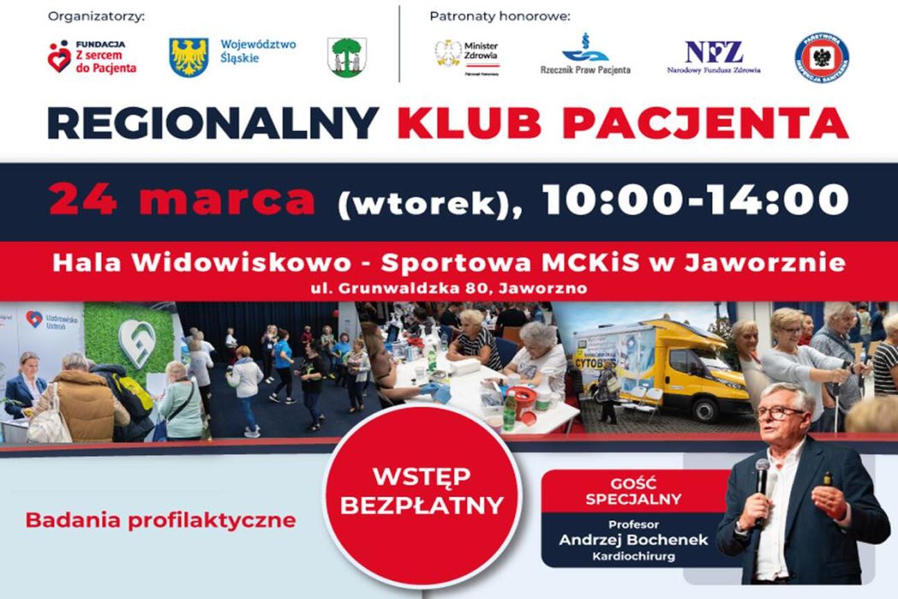 Promocja Regionalnego Klubu Pacjenta w Jaworznie, 24.03.2023, godz. 10:00-14:00, MCKiS. (wygenerowano przez AI)