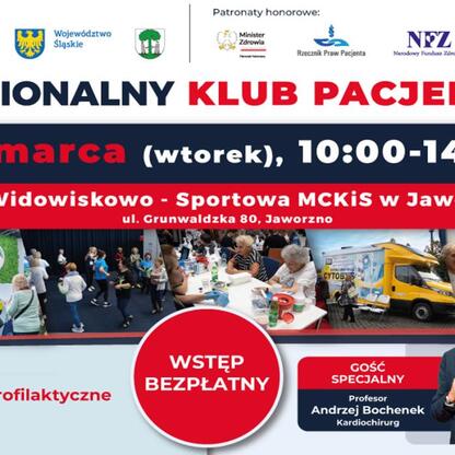 Promocja Regionalnego Klubu Pacjenta w Jaworznie, 24.03.2023, godz. 10:00-14:00, MCKiS. (wygenerowano przez AI)