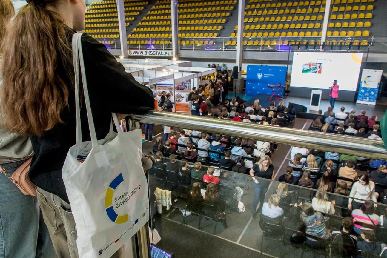 Festiwal Zawodowca w Bielsku-Białej, prezentacja na scenie dla zgromadzonej publiczności. (wygenerowano przez AI)