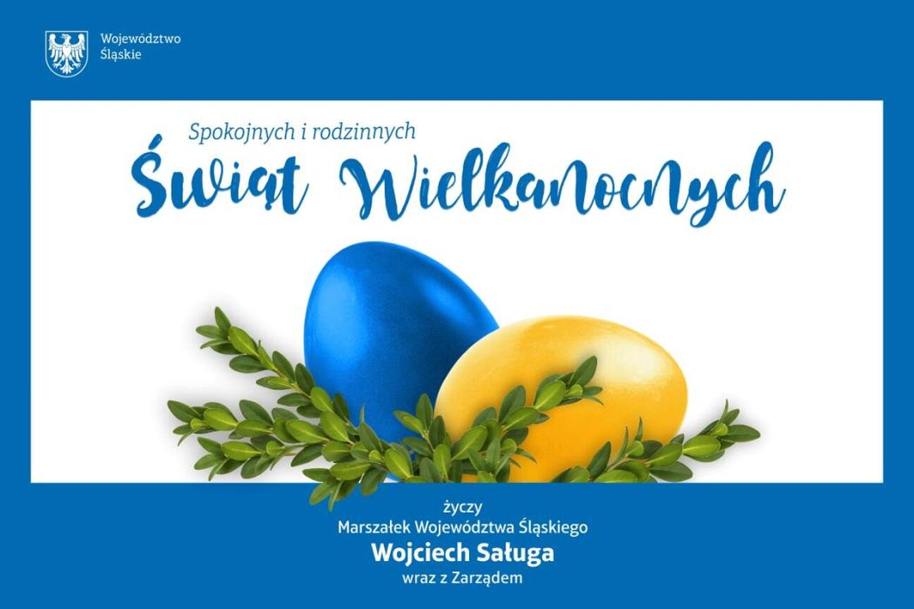 Świąteczna kartka z okazji Wielkanocy dla Śląska, z życzeniami od Marszałka Województwa Śląskiego Wojciecha Saługi. (wygenerowano przez AI)