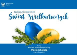 Świąteczna kartka z okazji Wielkanocy dla Śląska, z życzeniami od Marszałka Województwa Śląskiego Wojciecha Saługi. (wygenerowano przez AI)