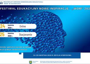 Promocja XII Festiwalu Edukacyjnego "Nowe Inspiracje" w Katowicach, zorganizowany w formie hybrydowej, z warsztatami i wykładami dla nauczycieli. (wygenerowano przez AI)