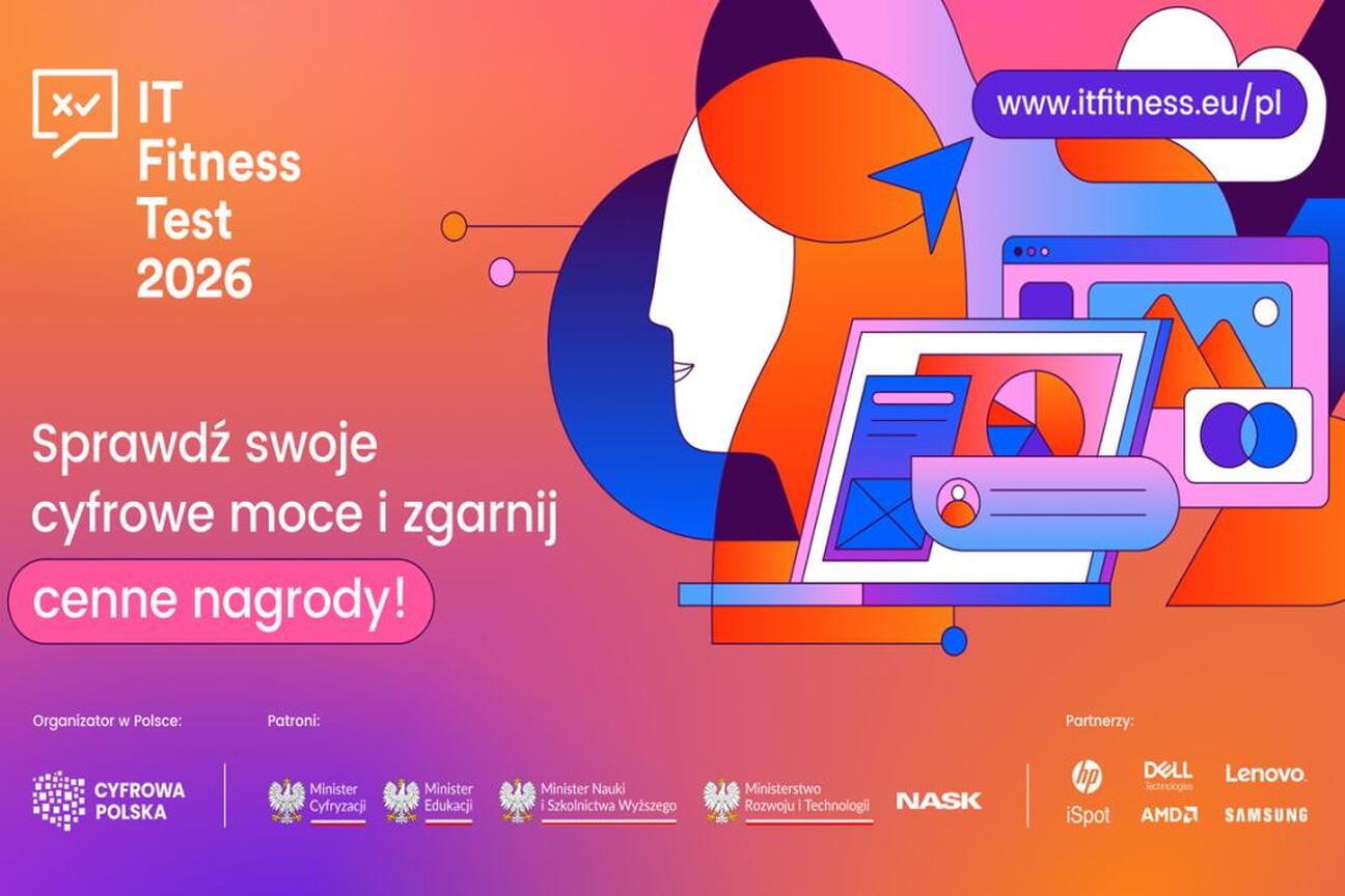 Promocja IT Fitness Test 2026, test cyfrowych umiejętności dla studentów, nauczycieli i dorosłych. (wygenerowano przez AI)