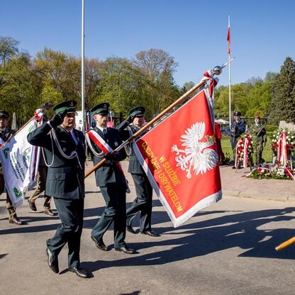 Ceremonialna parada w Tauron Parku Śląskim, upamiętniająca 105. rocznicę III Powstania Śląskiego i Dzień Flagi Polskiej. (wygenerowano przez AI)