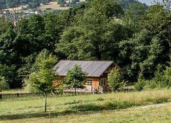 Zagroda edukacyjna w Śląsku, ludzie w tradycyjnych strojach, zielone góry na tle. (wygenerowano przez AI)