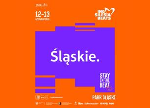 Plakat festiwalu ING Silesia Beats 2026 z napisem "Stay in the Beat" na tle pomarańczowym i geometrycznym kształcie. Wydarzenie odbędzie się w Tauron Parku Śląskim w Chorzowie. (wygenerowano przez AI)