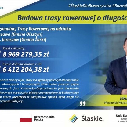 Podpisanie umowy na budowę trasy rowerowej w ciągu Regionalnej Trasy Rowerowej na Jurze. graf.  UMWS
