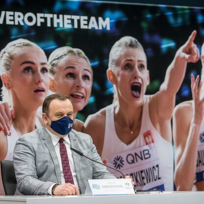Konferencja prasowa 100 dni przed mistrzostwami świata sztafet na Stadionie Śląskim