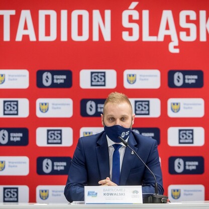 Konferencja prasowa 100 dni przed mistrzostwami świata sztafet na Stadionie Śląskim