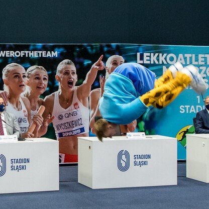 Konferencja prasowa 100 dni przed mistrzostwami świata sztafet na Stadionie Śląskim