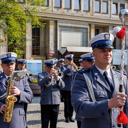 Uroczyste podniesienie flagi państwowej na placu Bolesława Chrobrego w Katowicach. fot. Andrzej Grygiel / UMWS