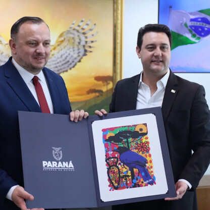Spotkanie z gubernatorem brazylijskiego stanu Parana, Carlosem Massa Ratinho Juniorem. fot. Andrzej Grygiel / UMWS