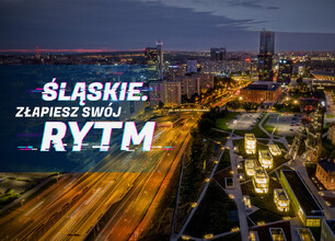 Śląskie nocą - rytm miasta, kolorowe światła, ruch i energia. (wygenerowano przez AI)