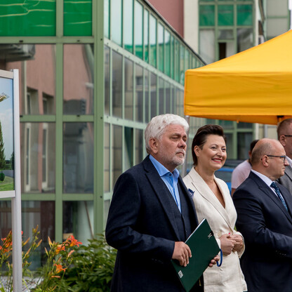 Konferencja prasowa dot.  budowy SOR wraz z lądowiskiem w Centrum Zdrowia Dziecka i Rodziny w Sosnowcu. fot. Tomasz Żak / UMWS