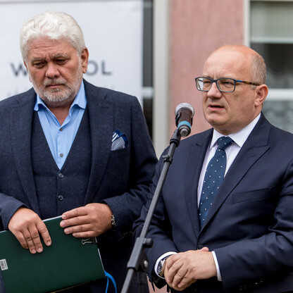 Konferencja prasowa dot.  budowy SOR wraz z lądowiskiem w Centrum Zdrowia Dziecka i Rodziny w Sosnowcu. fot. Tomasz Żak / UMWS